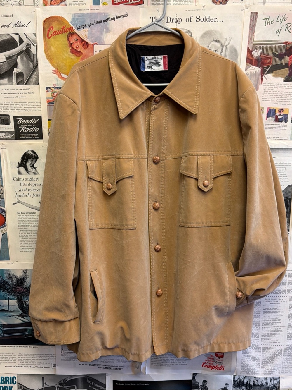 Vintage Brad Whitney Faux Suede Tan Western Safari Jacket Size XL